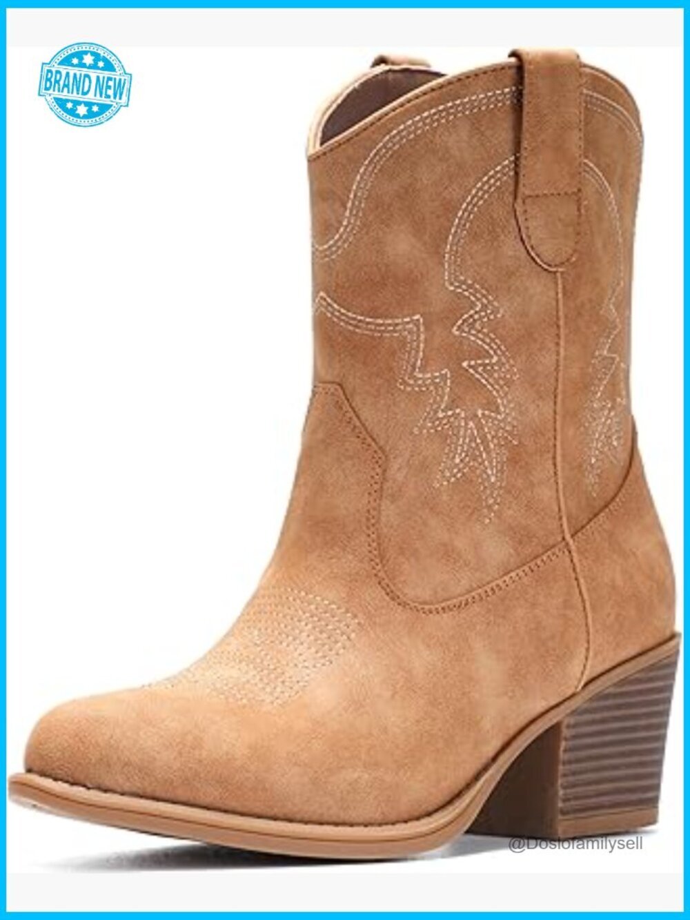 Women's Cowboy Booties Pointed Toe Embroidered Western Ankle Boots Chunky Short